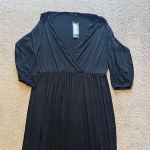 Boohoo Plus Black Jersey Wrap Midi Smock Skater Dress US 18 UK 22 NWT